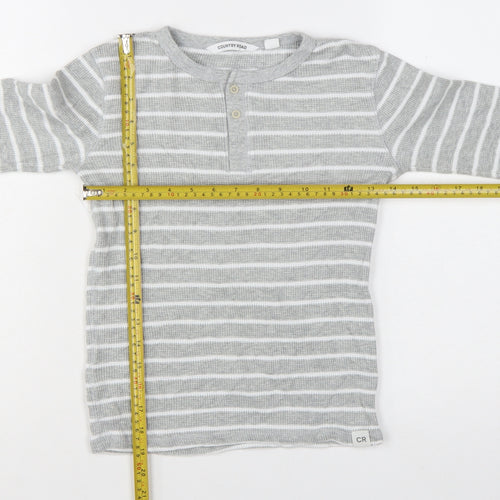 Country Road Boys Grey Striped Long Sleeve Henley T-Shirt Size 8 Years