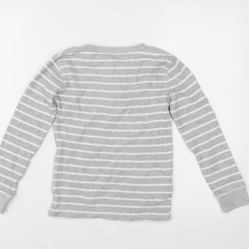 Country Road Boys Grey Striped Long Sleeve Henley T-Shirt Size 8 Years