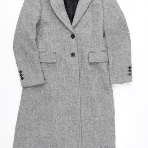Zara Women Grey Wool Blend Long Overcoat Size 12 Classic Style