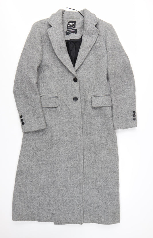 Zara Women Grey Wool Blend Long Overcoat Size 12 Classic Style