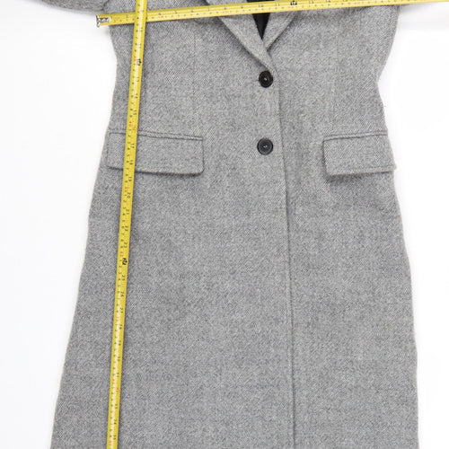 Zara Women Grey Wool Blend Long Overcoat Size 12 Classic Style
