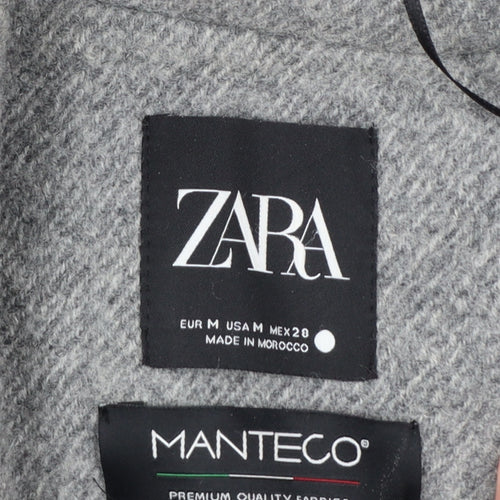 Zara Women Grey Wool Blend Long Overcoat Size 12 Classic Style