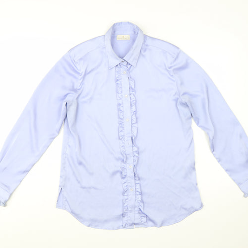 House of Bruar Women’s Blue Ruffle Long Sleeve Blouse Size 12