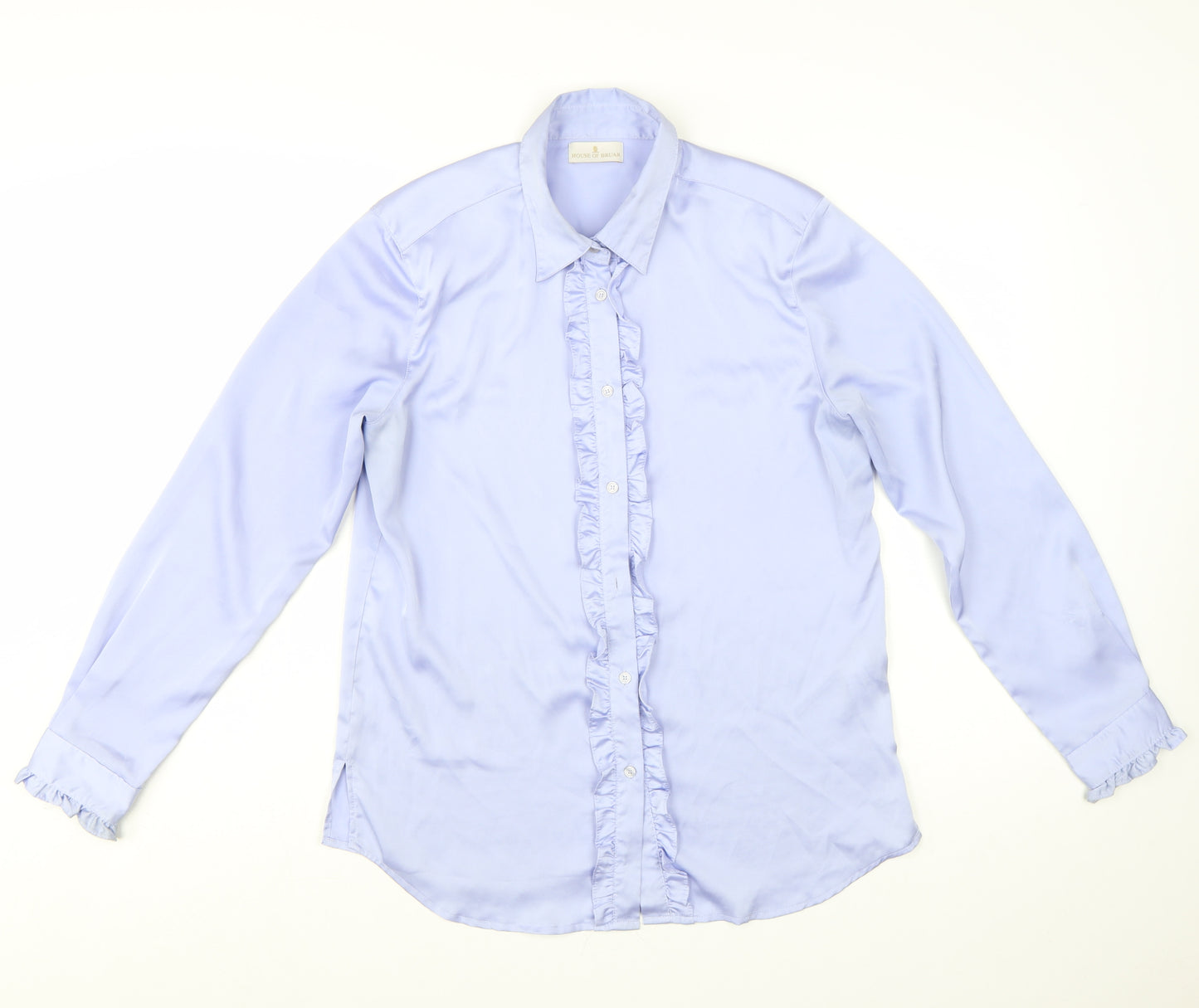 House of Bruar Women’s Blue Ruffle Long Sleeve Blouse Size 12
