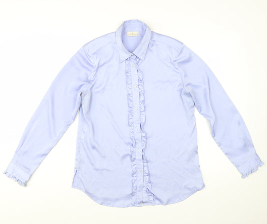 House of Bruar Women’s Blue Ruffle Long Sleeve Blouse Size 12