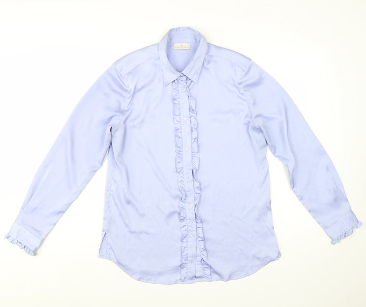 House of Bruar Women’s Blue Ruffle Long Sleeve Blouse Size 12