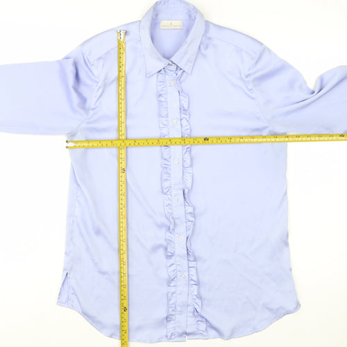 House of Bruar Women’s Blue Ruffle Long Sleeve Blouse Size 12