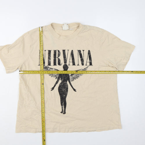 H&M Women's Beige Nirvana Graphic Short Sleeve Cotton T-Shirt L