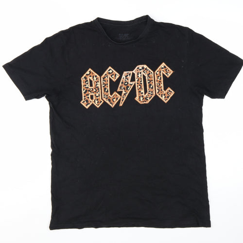 AC/DC Women's Black Leopard Print Logo Band T-Shirt Size S