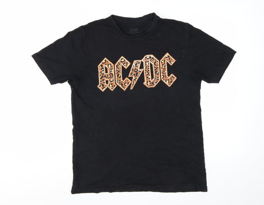 AC/DC Women's Black Leopard Print Logo Band T-Shirt Size S