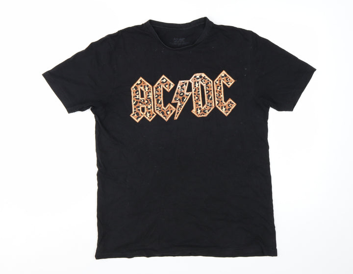 AC/DC Women's Black Leopard Print Logo Band T-Shirt Size S