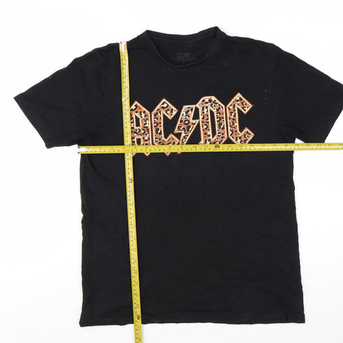 AC/DC Women's Black Leopard Print Logo Band T-Shirt Size S