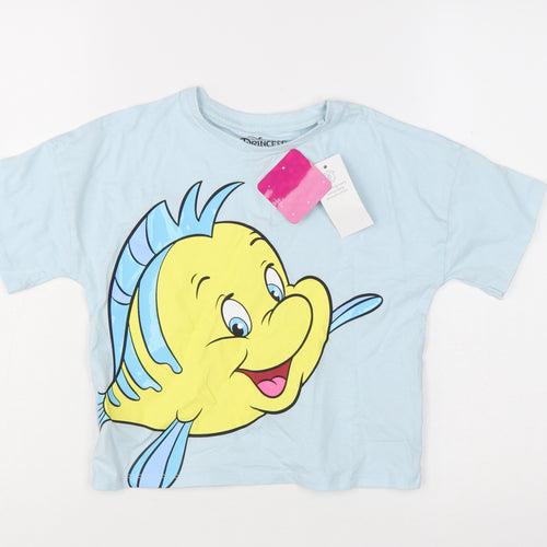 Disney Princess Girls Blue Flounder T-Shirt 8-9 Years Short Sleeve Cotton