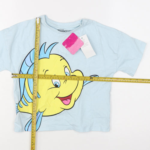 Disney Princess Girls Blue Flounder T-Shirt 8-9 Years Short Sleeve Cotton