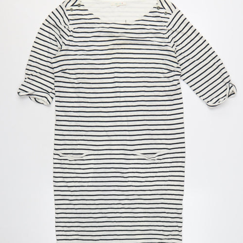 White Stuff Women's White Striped Shift Dress Size 14 Cotton