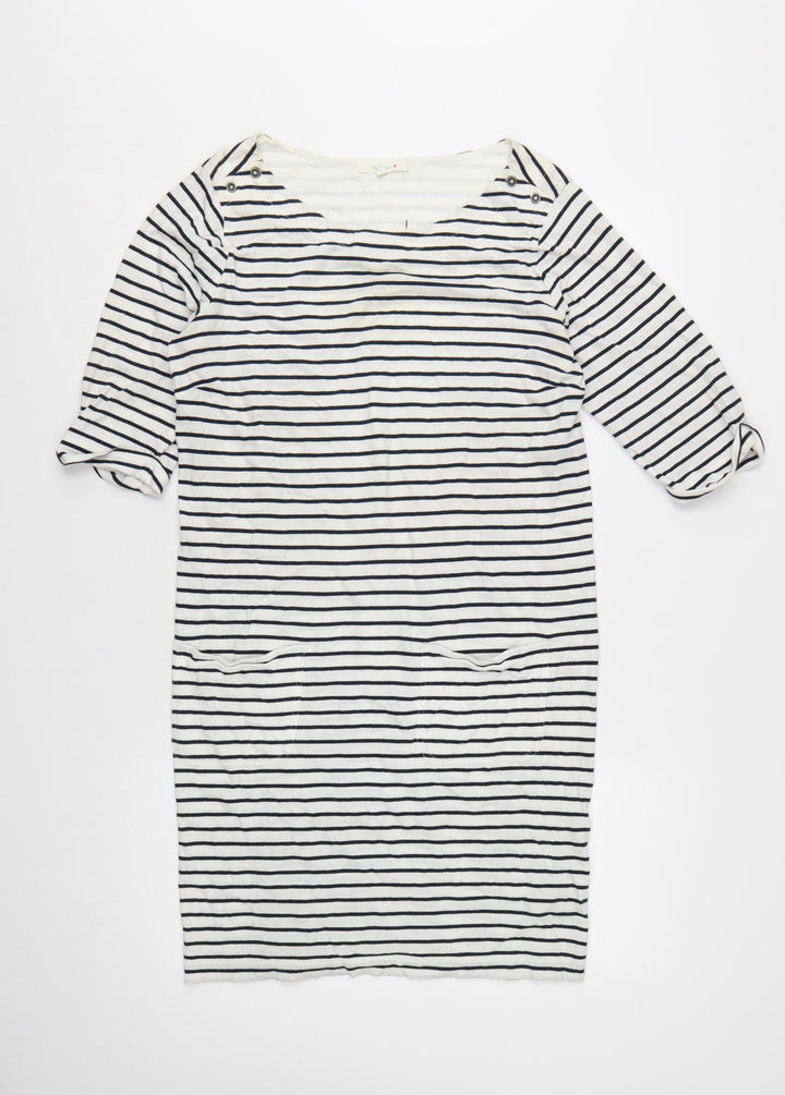 White Stuff Women's White Striped Shift Dress Size 14 Cotton