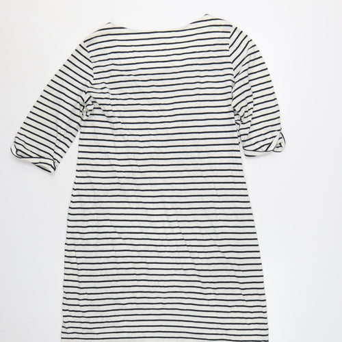 White Stuff Women's White Striped Shift Dress Size 14 Cotton