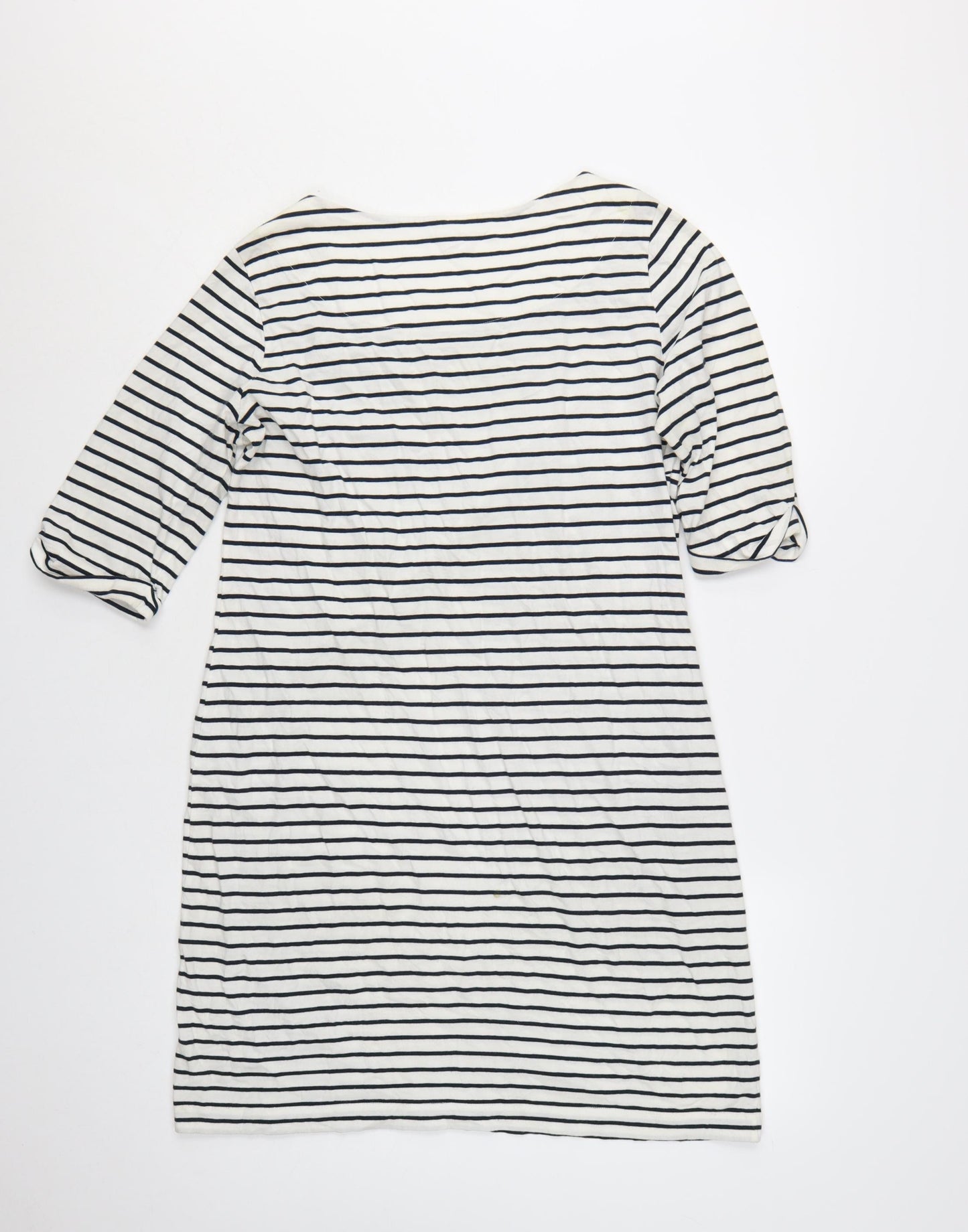 White Stuff Women's White Striped Shift Dress Size 14 Cotton