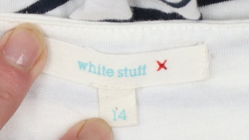 White Stuff Women's White Striped Shift Dress Size 14 Cotton