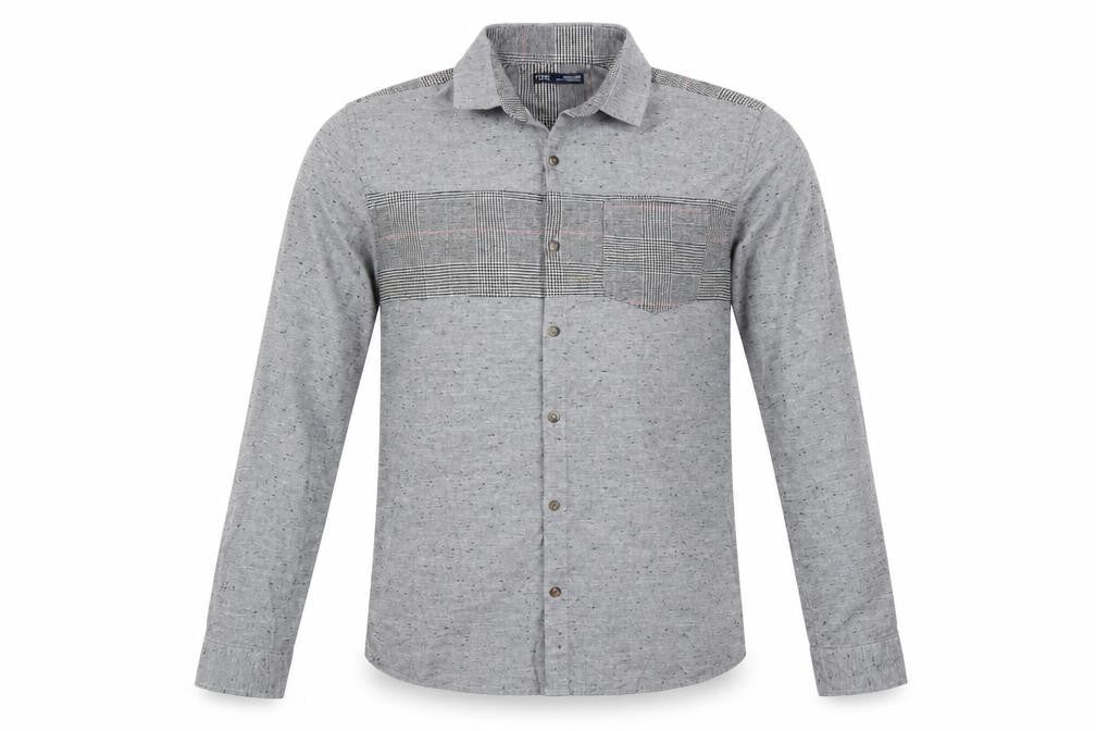 Front view of Next boys’ grey cotton long sleeve button-up shirt 14 years