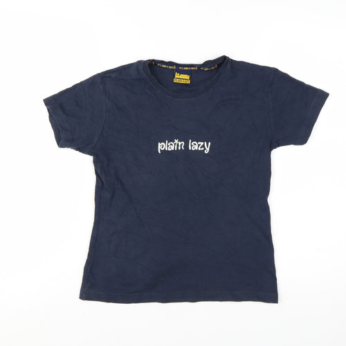Plain Lazy Girls Navy Blue Classic Fit Logo T-Shirt Medium Cotton