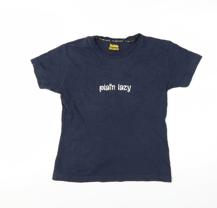 Plain Lazy Girls Navy Blue Classic Fit Logo T-Shirt Medium Cotton