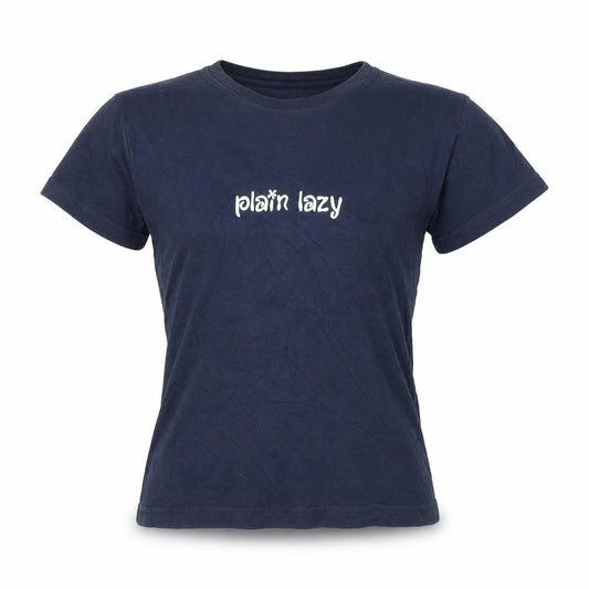 Plain Lazy Girls Navy Blue Classic Fit Logo T-Shirt Medium Cotton