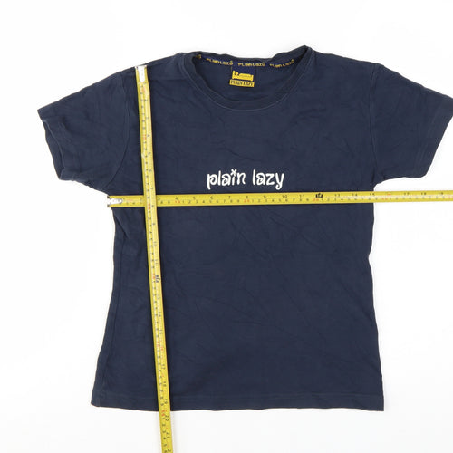Plain Lazy Girls Navy Blue Classic Fit Logo T-Shirt Medium Cotton