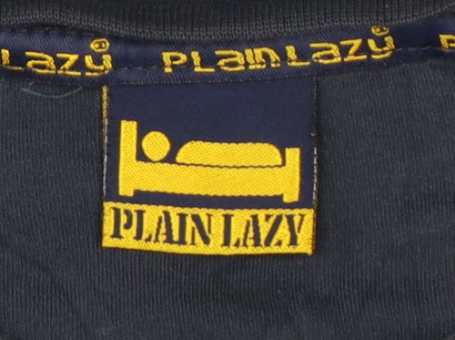 Plain Lazy Girls Navy Blue Classic Fit Logo T-Shirt Medium Cotton