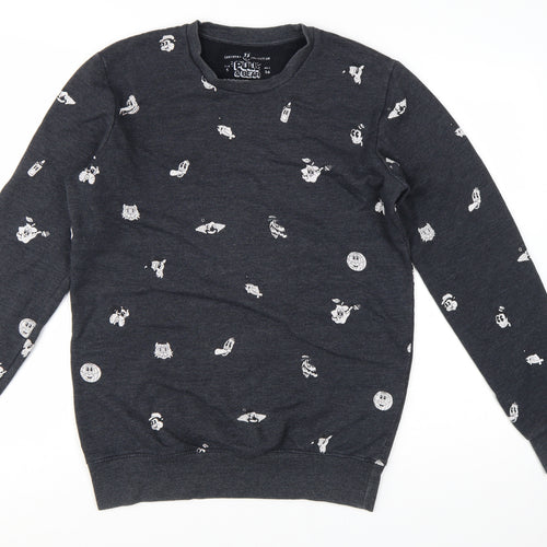 Pull & Bear Women's Black Cartoon Print Pullover Sweatshirt Size S