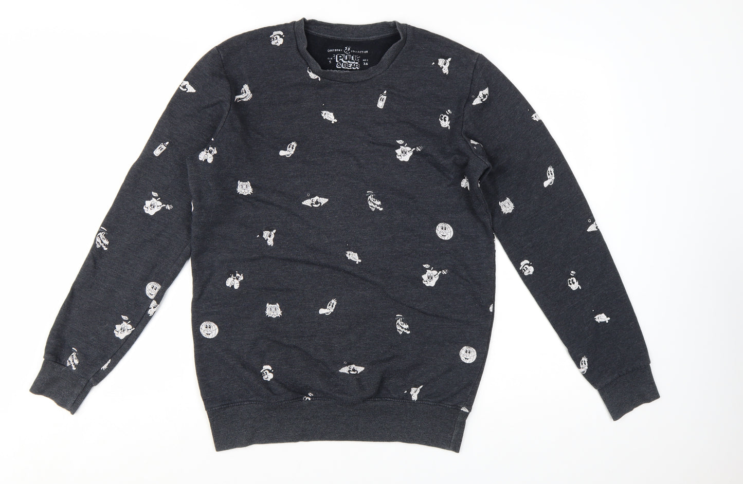 Pull & Bear Women's Black Cartoon Print Pullover Sweatshirt Size S