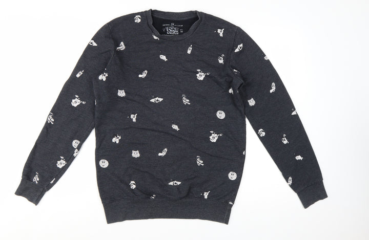 Pull & Bear Women's Black Cartoon Print Pullover Sweatshirt Size S
