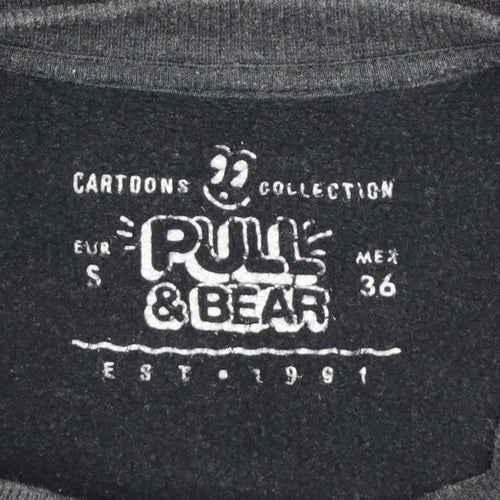 Pull & Bear Women's Black Cartoon Print Pullover Sweatshirt Size S
