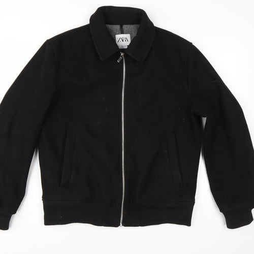 Zara Women Black L Polyester Bomber Jacket with Zip Pockets