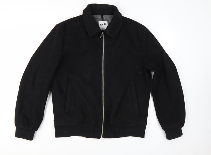 Zara Women Black L Polyester Bomber Jacket with Zip Pockets