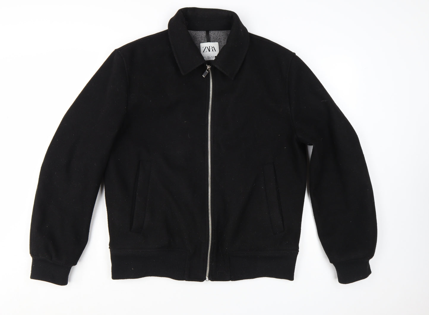 Zara Women Black L Polyester Bomber Jacket with Zip Pockets