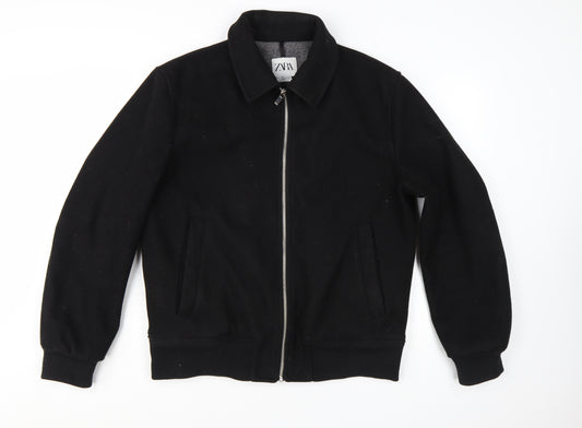 Zara Women Black L Polyester Bomber Jacket with Zip Pockets