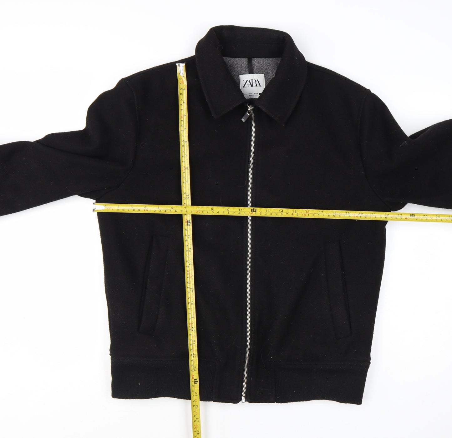 Zara Women Black L Polyester Bomber Jacket with Zip Pockets