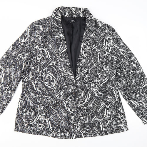 Wallis Women Black & White Paisley Blazer Jacket UK 18 Regular Fit