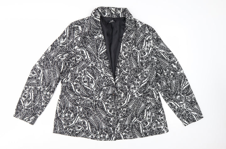 Wallis Women Black & White Paisley Blazer Jacket UK 18 Regular Fit