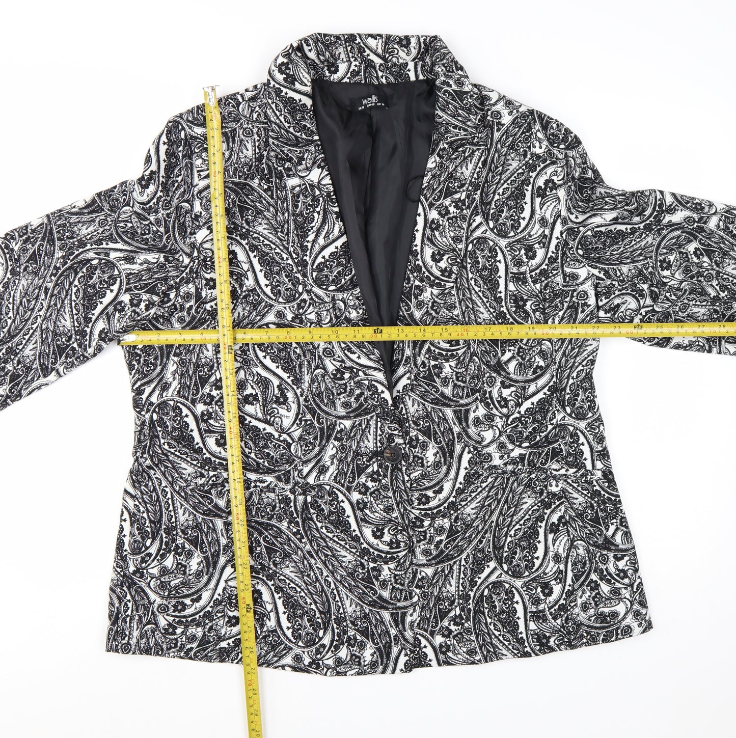 Wallis Women Black & White Paisley Blazer Jacket UK 18 Regular Fit