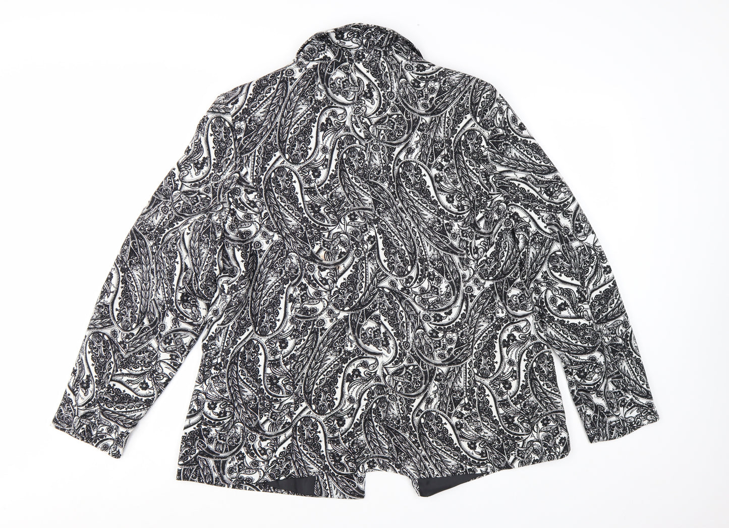 Wallis Women Black & White Paisley Blazer Jacket UK 18 Regular Fit
