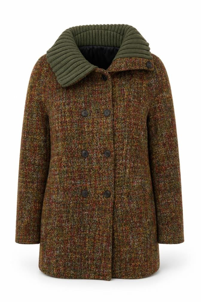 Front view of Almost Famous London Women’s Multicoloured Wool Blend Pea Coat, size UK 10