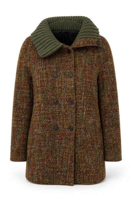 Front view of Almost Famous London Women’s Multicoloured Wool Blend Pea Coat, size UK 10