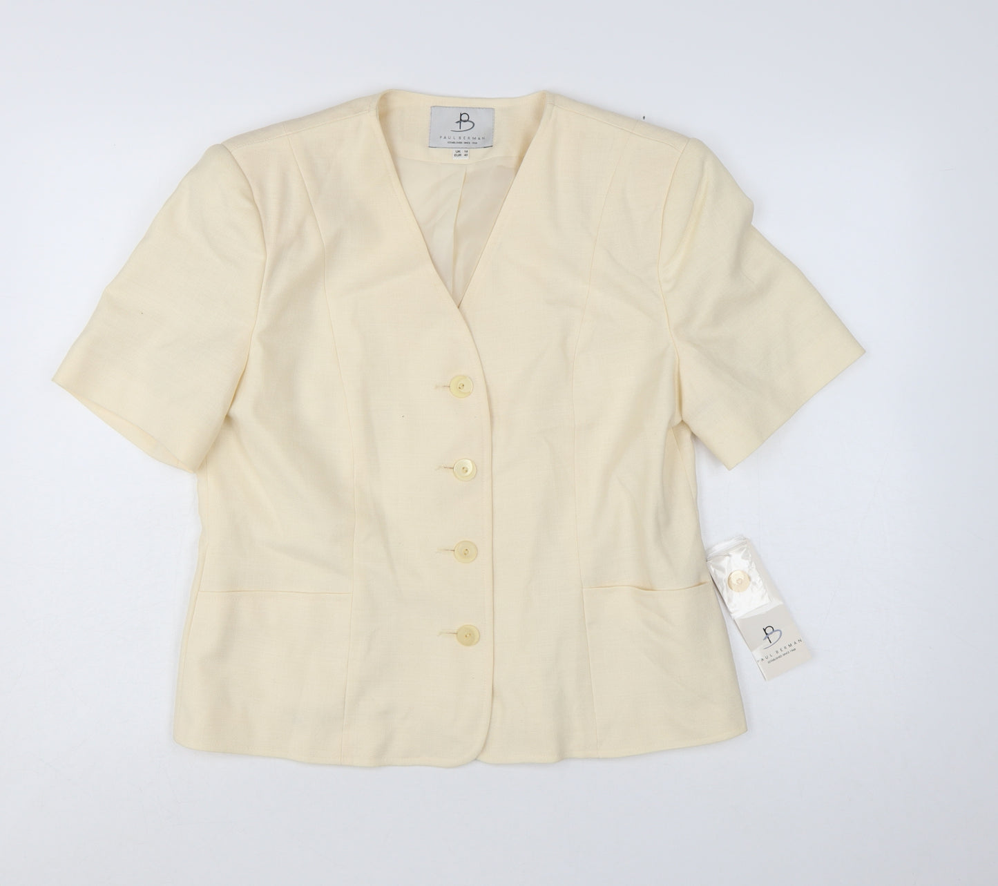 Paul Berman Womens Beige Short Sleeve Suit Jacket UK 14 Classic Fit