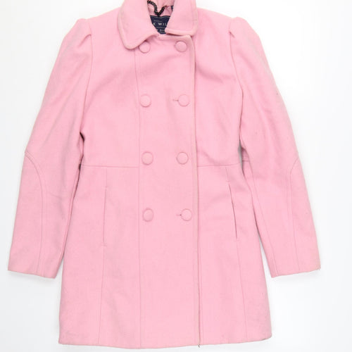 Jack Wills Women's Pink Wool Blend Mid-Length Pea Coat UK 8