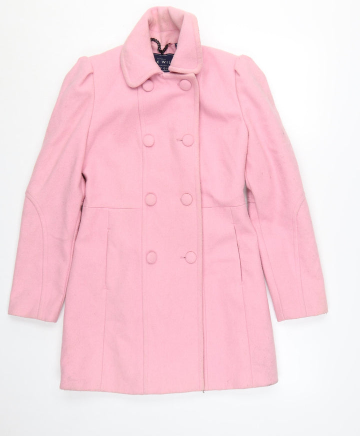 Jack Wills Women's Pink Wool Blend Mid-Length Pea Coat UK 8