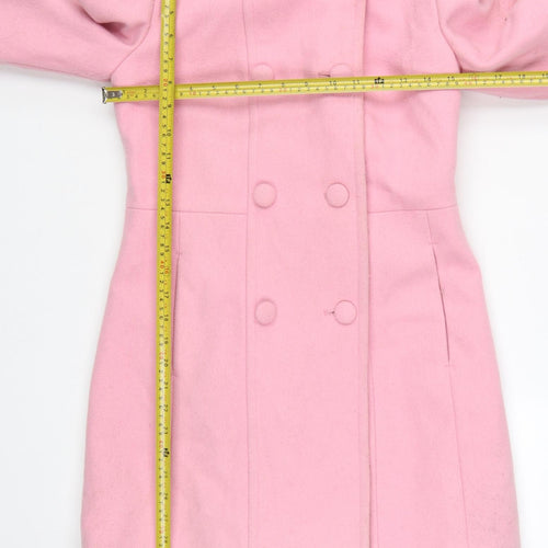 Jack Wills Women's Pink Wool Blend Mid-Length Pea Coat UK 8