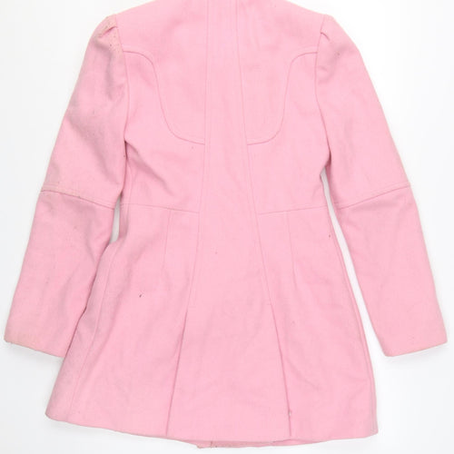 Jack Wills Women's Pink Wool Blend Mid-Length Pea Coat UK 8