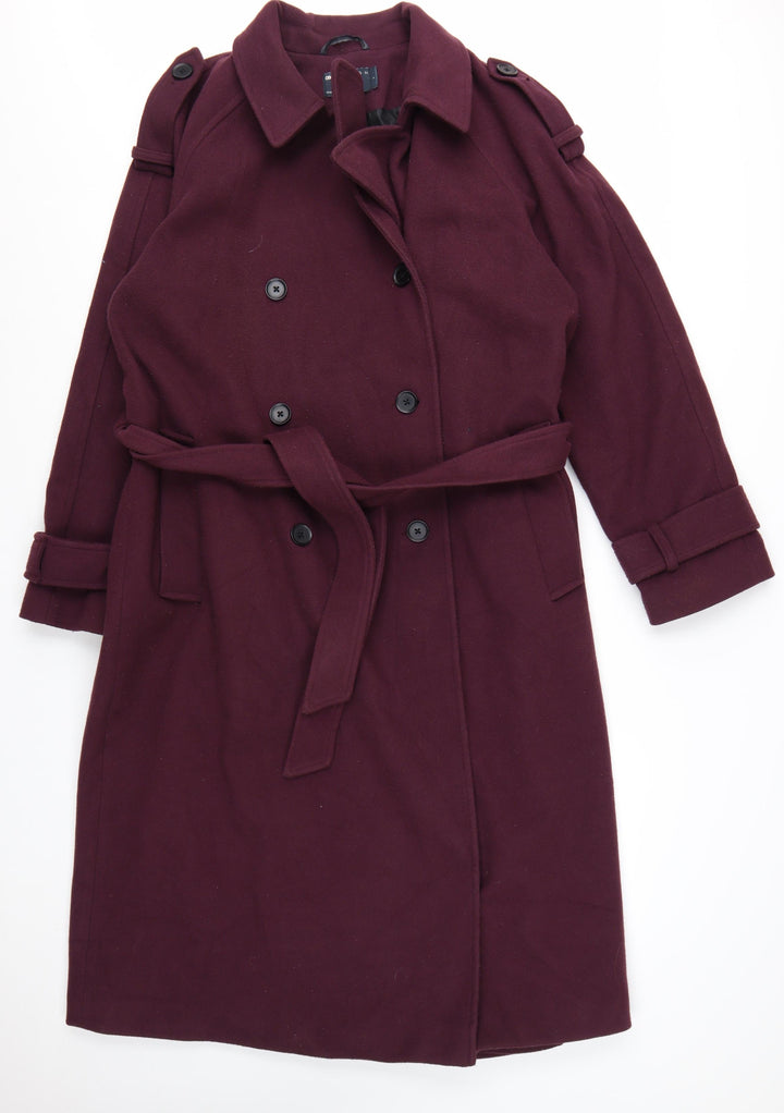 ASOS DESIGN Women’s Purple Long Trench Coat Size L Belted Classic Style